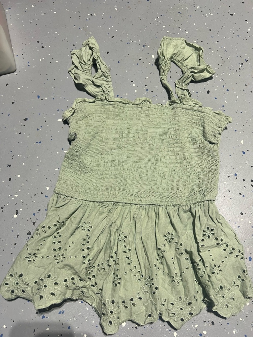 Sage Green Eyelet Smocked tank top
